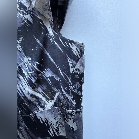Single 100% Silk Grey Black White Splatter Abstract Palm Shift Pencil Dress 8 - Picture 6 of 16